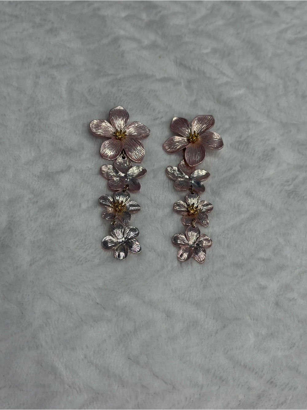 Floral Drop Earrings - Pink Gold Flower Cluster